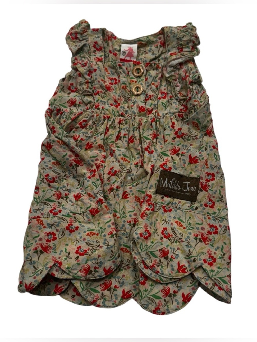 Matilda Jane 12M floral dress Boho cottage twirl ruffle scalloped wood buttons - Picture 5 of 8